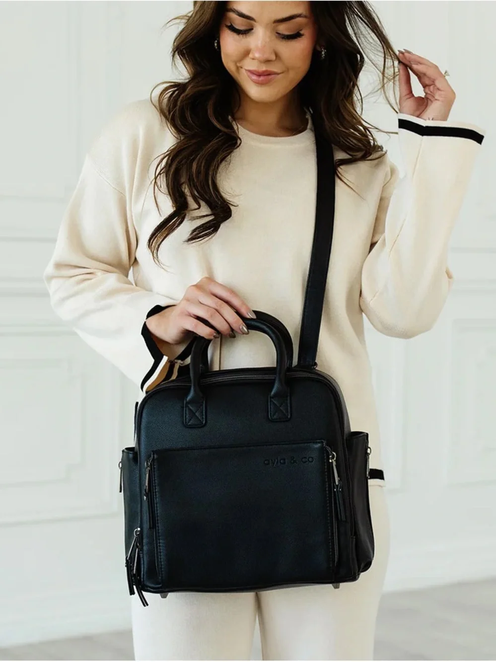 Ayla & Co Black Leather Diaper Bag